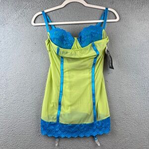 New Escante Lace Trim Babydoll Chemise Lingerie  Neon Green Blue M
